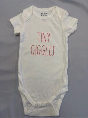Rae Dunn NWOT White Bodysuit with Pink "Tiny Giggles" Text